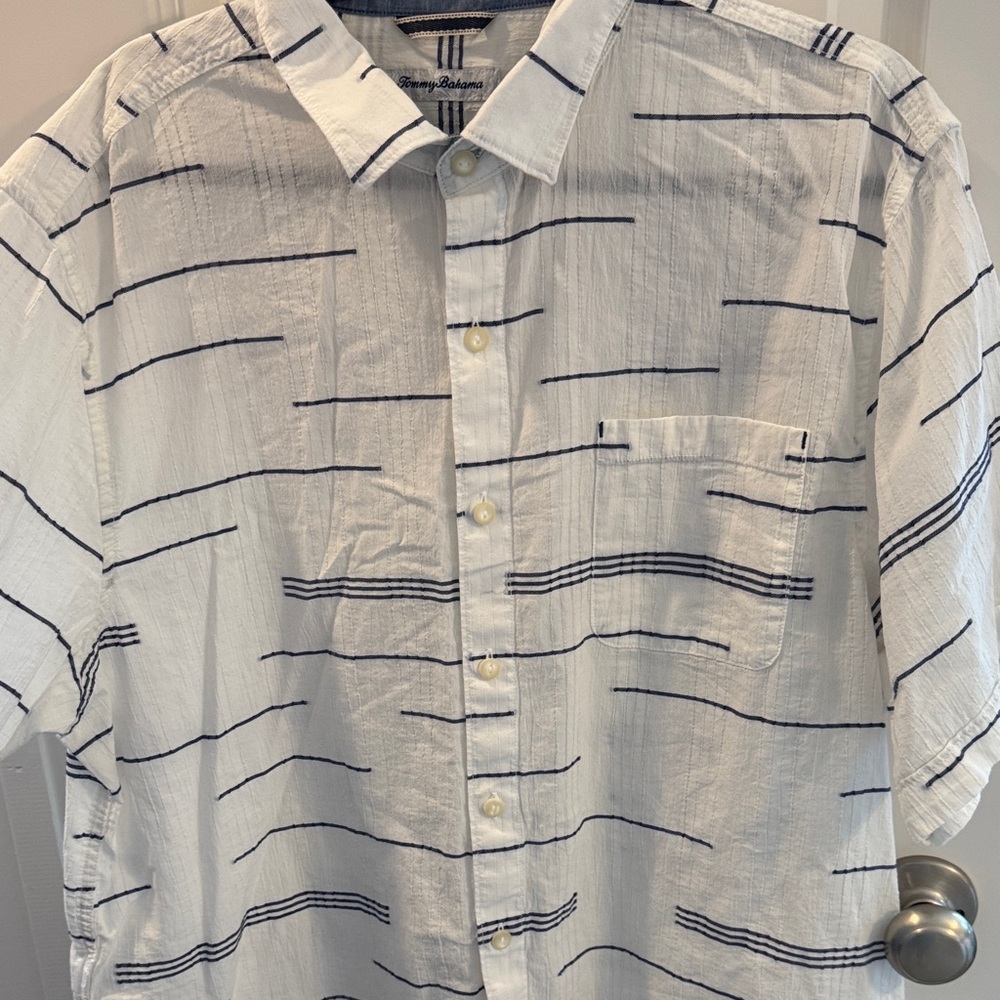 Tommy Bahama White and Navy Striped Casual Shirt